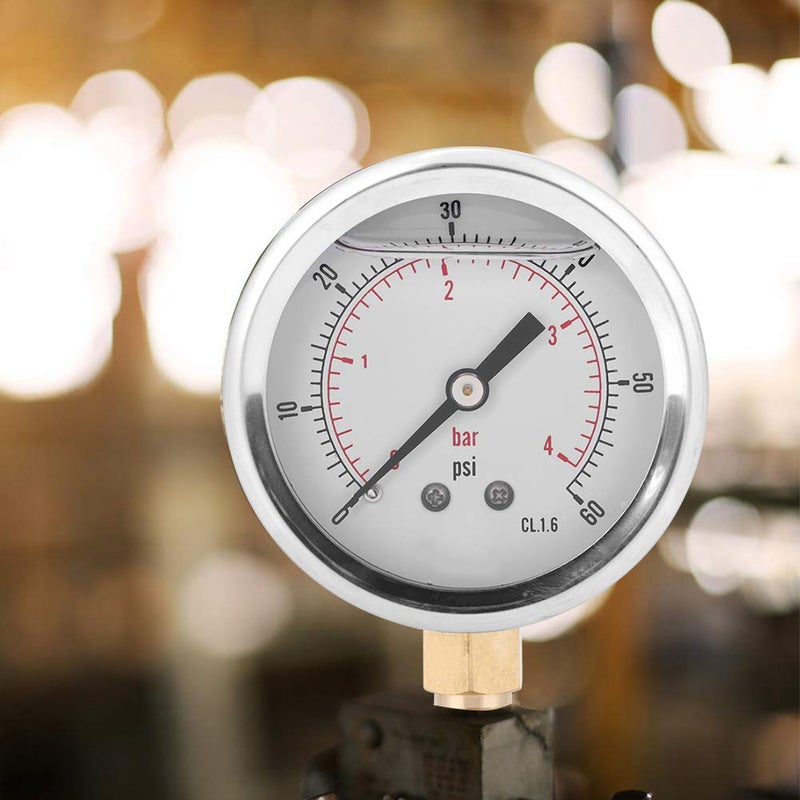 TS PGG604 4 Bar Radial Oil Filled Pressure Gauge 1 4 BSP Stainless Steel Brass Construction Transparent Dial Cover - Image 3